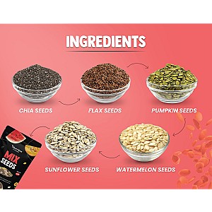 Raw Mix Seeds - 5 in 1 Seeds Mix, Premium Blend | Nutrient-Rich 200g Pack of Chia Seeds, Brown Flax Seeds, Pumpkin Seeds, Sunflower Seeds, Watermelon Seeds (200 g)
