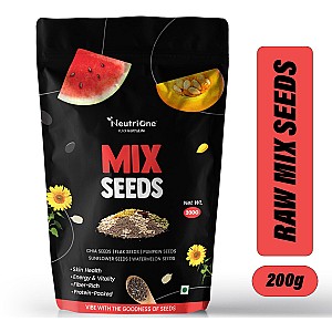 Raw Mix Seeds - 5 in 1 Seeds Mix, Premium Blend | Nutrient-Rich 200g Pack of Chia Seeds, Brown Flax Seeds, Pumpkin Seeds, Sunflower Seeds, Watermelon Seeds (200 g)