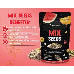 Raw Mix Seeds - 5 in 1 Seeds Mix, Premium Blend | Nutrient-Rich 200g Pack of Chia Seeds, Brown Flax Seeds, Pumpkin Seeds, Sunflower Seeds, Watermelon Seeds (200 g)