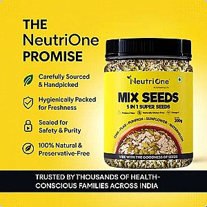 Mix Seeds 5-in-1 Raw Super Seeds Mix for Weight Loss, Protein & Fibre & Omega-3 Sunflower Seeds, Pumpkin Seeds, Watermelon Seeds, Brown Flax Seeds, Chia Seeds (200 g)