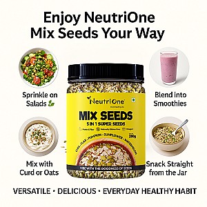 Mix Seeds 5-in-1 Raw Super Seeds Mix for Weight Loss, Protein & Fibre & Omega-3 Sunflower Seeds, Pumpkin Seeds, Watermelon Seeds, Brown Flax Seeds, Chia Seeds (200 g)
