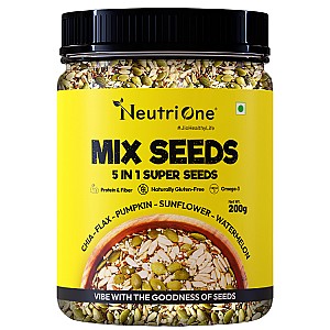 Mix Seeds 5-in-1 Raw Super Seeds Mix for Weight Loss, Protein & Fibre & Omega-3 Sunflower Seeds, Pumpkin Seeds, Watermelon Seeds, Brown Flax Seeds, Chia Seeds (200 g)