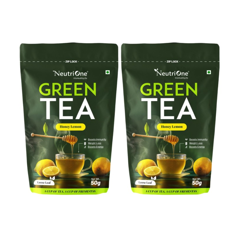 Honey & Lemon Green Tea Loose Leaf for Weight Loss | 100% Natural & Refreshing Lemon, Honey Green Tea Pouch (2 x 50 g)