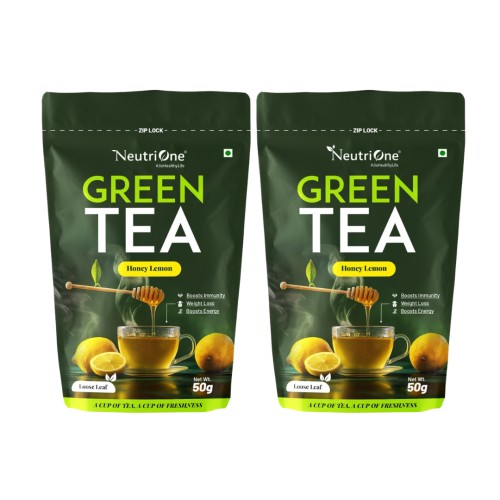 Honey & Lemon Green Tea Loose Leaf for Weight Loss | 100% Natural & Refreshing Lemon, Honey Green Tea Pouch (2 x 50 g)