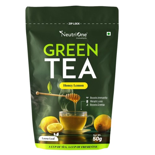 Honey & Lemon Green Tea Loose Leaf for Weight Loss | 100% Natural & Refreshing Honey, Lemon Green Tea Pouch (50 g)