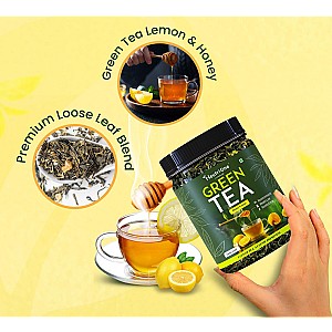 Honey & Lemon Green Tea Loose Leaf for Weight Loss | 100% Natural & Refreshing Lemon, Honey Green Tea Mason Jar (2 x 100 g)