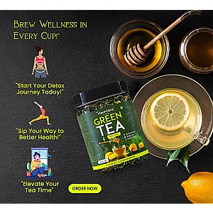 Honey & Lemon Green Tea Loose Leaf for Weight Loss | 100% Natural & Refreshing Honey, Lemon Green Tea Mason Jar (100 g)