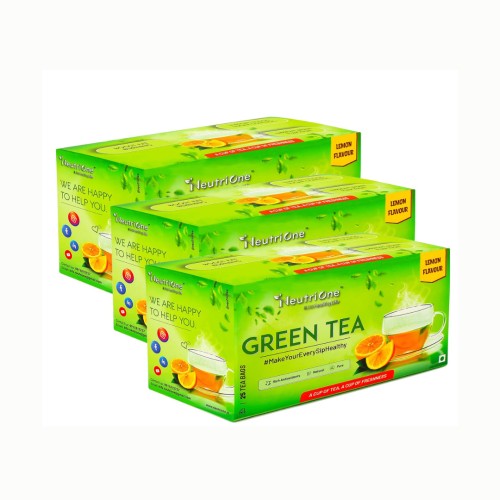 Green Tea Lemon for Weight Loss & Boost Immunity| Vitamin C|Authentic Tea Leaves Lemon Green Tea Bags Box (3 x 25 Bags)