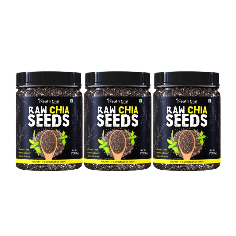 Raw Chia Seeds for Weight Loss with Omega 3 ,Zinc and Fiber,Calcium Rich/Protein Chia Seeds (3 x 200 g)