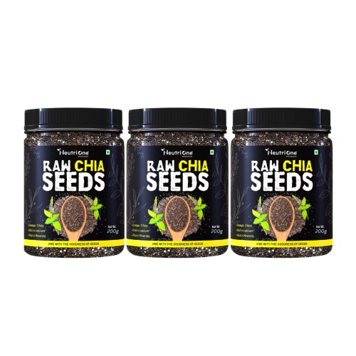 Raw Chia Seeds for Weight Loss with Omega 3 ,Zinc and Fiber,Calcium Rich/Protein Chia Seeds (3 x 200 g)