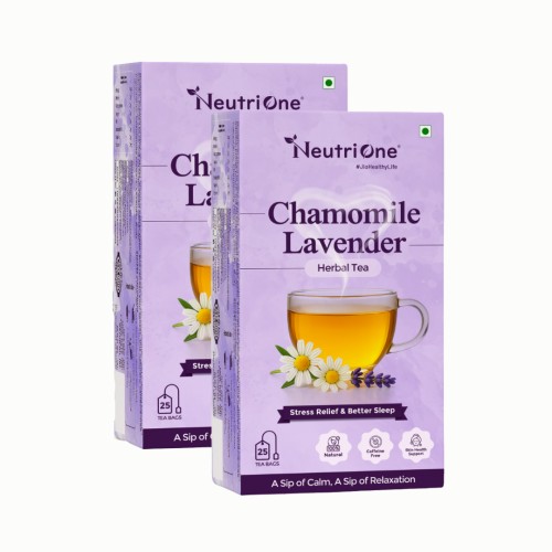 Chamomile Tea for Stress Relief & 100% Peaceful Sleep | Relaxing Tea Leaves with Lavender, Chamomile Herbal Tea Bags Box (2 x 25 Bags)
