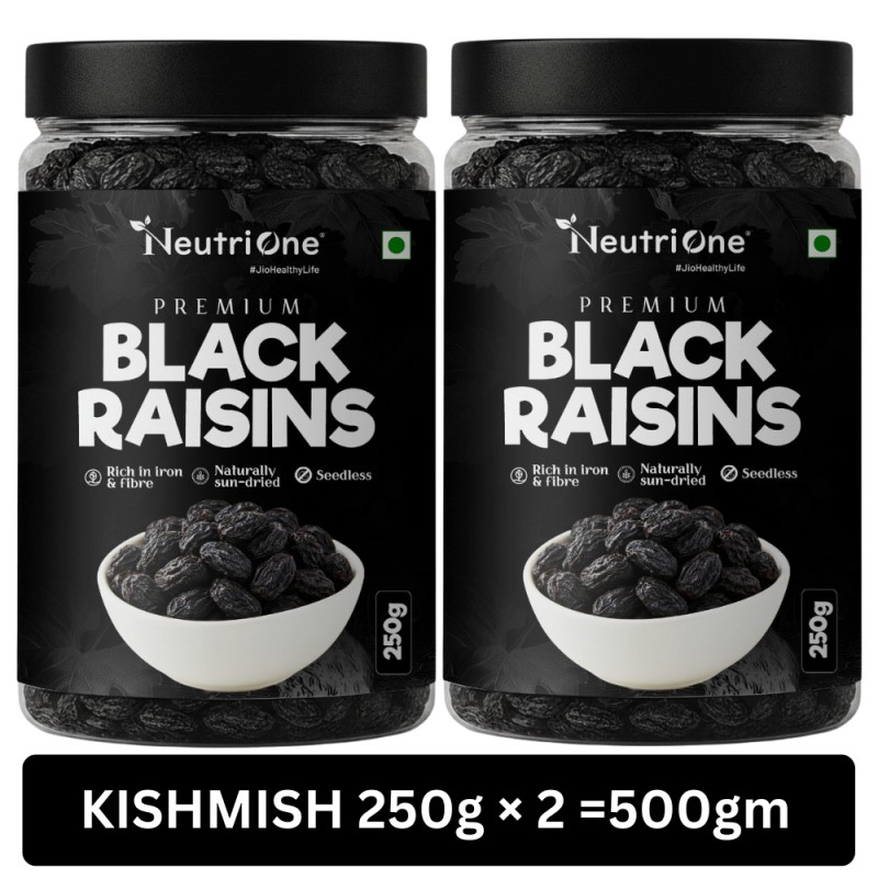  Premium Black Raisins | Kismish 500 gm | Sweet & Soft Kishmish/Kismis dry fruits Raisins (2 x 250 g)