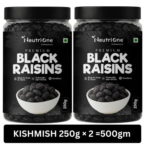  Premium Black Raisins | Kismish 500 gm | Sweet & Soft Kishmish/Kismis dry fruits Raisins (2 x 250 g)