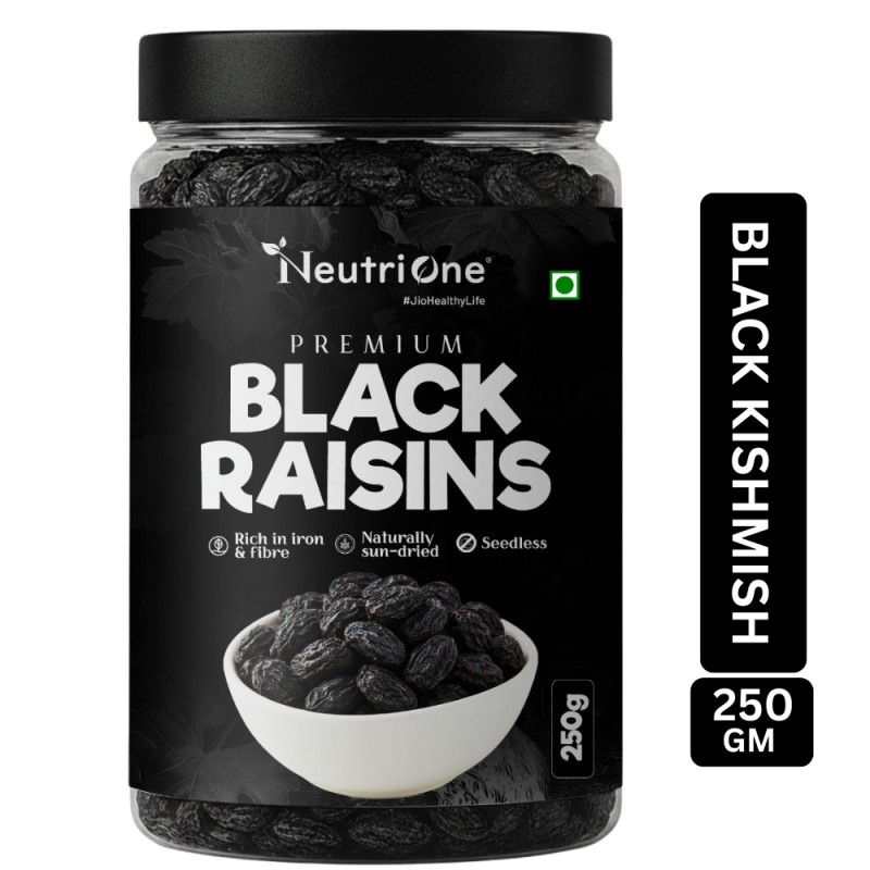 Premium Black Raisins Kishmish | Seedless Dry Fruit | Rich in Iron | Kismish Raisins (1 x 250 g)