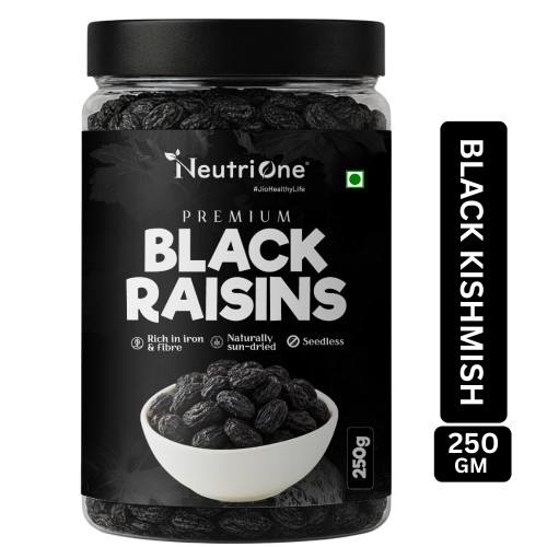 Premium Black Raisins Kishmish | Seedless Dry Fruit | Rich in Iron | Kismish Raisins (1 x 250 g)