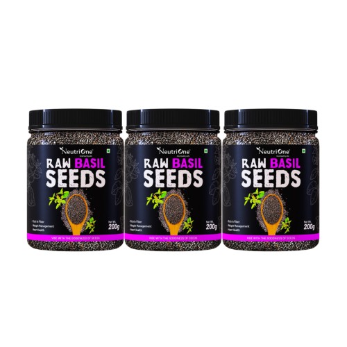 Raw Basil Seeds (Sabja Seeds, Takmariya Seeds) for Weight Loss with Antioxidants Basil Seeds (3 x 200 g)