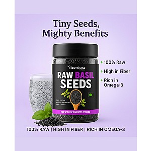 Raw Basil Seeds | Sabja Seeds 1kg for Weight Loss | Rich in Fibre & Omega-3 Basil Seeds (2 x 500 g)
