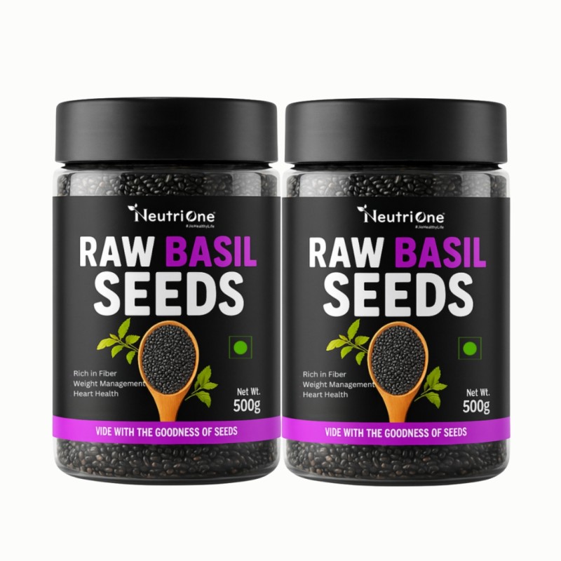 Raw Basil Seeds | Sabja Seeds 1kg for Weight Loss | Rich in Fibre & Omega-3 Basil Seeds (2 x 500 g)