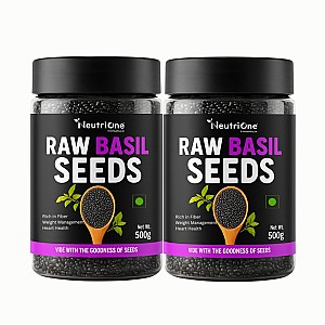 Raw Basil Seeds | Sabja Seeds 1kg for Weight Loss | Rich in Fibre & Omega-3 Basil Seeds (2 x 500 g)