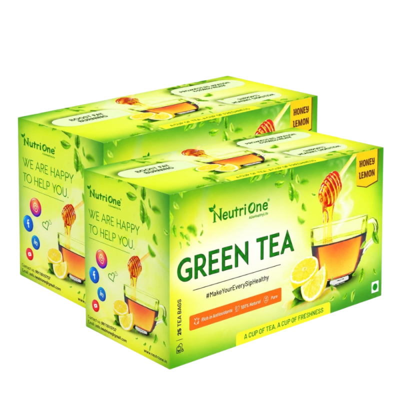 Honey Lemon Tea for Weight Loss & Detox | Vitamin C Rich with Premium Tea Leaves Honey, Lemon Green Tea Bags Box (2 x 25 Bags)