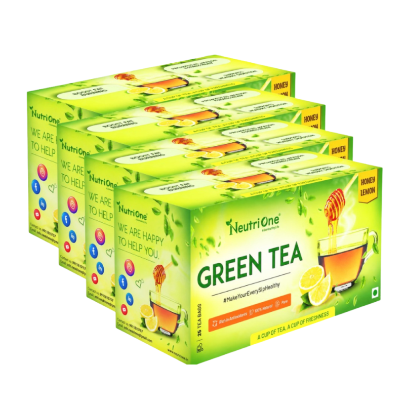 Honey Lemon for Weight Loss | Premium Green Tea Leaves |Vitamin C & Antioxidants Honey, Lemon Green Tea Bags Box (4 x 25 Bags)