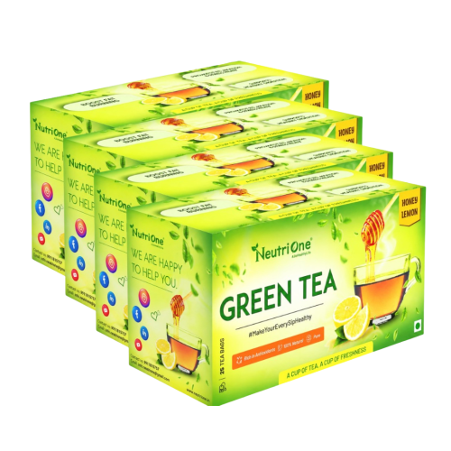Honey Lemon for Weight Loss | Premium Green Tea Leaves |Vitamin C & Antioxidants Honey, Lemon Green Tea Bags Box (4 x 25 Bags)