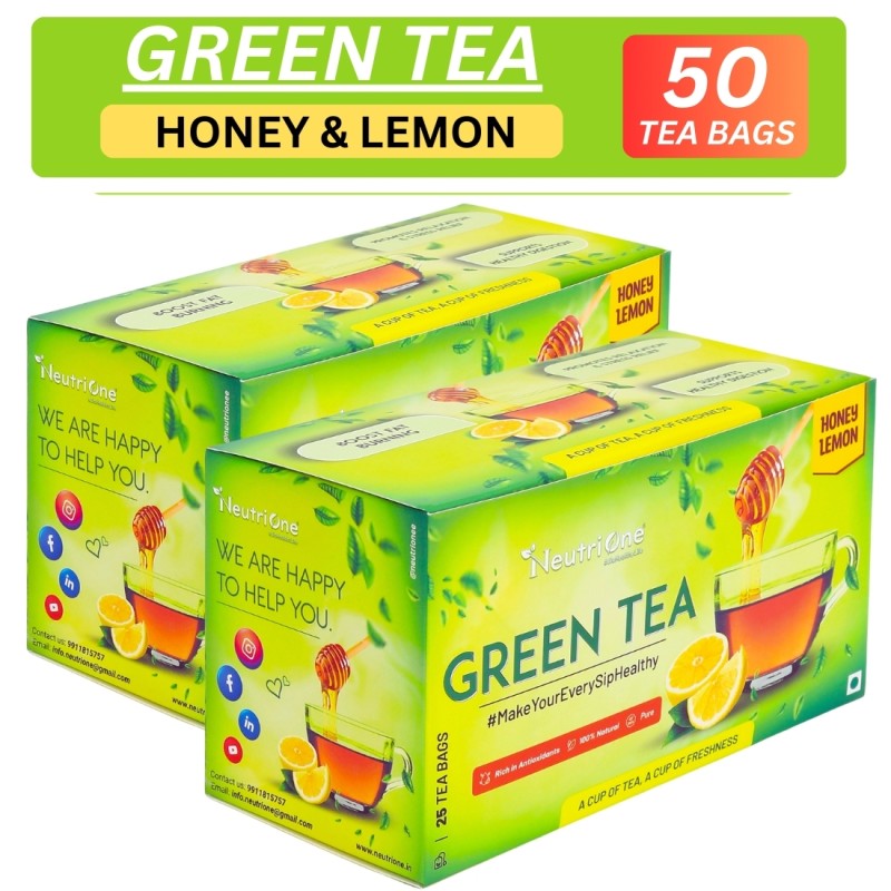 NeutriOne Honey Lemon Tea for Weight Loss & Detox | Vitamin C Rich with Premium Tea Leaves Honey, Lemon Green Tea Bags Box (2 x 25 Bags)
