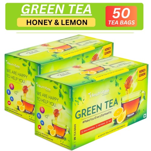 NeutriOne Honey Lemon Tea for Weight Loss & Detox | Vitamin C Rich with Premium Tea Leaves Honey, Lemon Green Tea Bags Box (2 x 25 Bags)