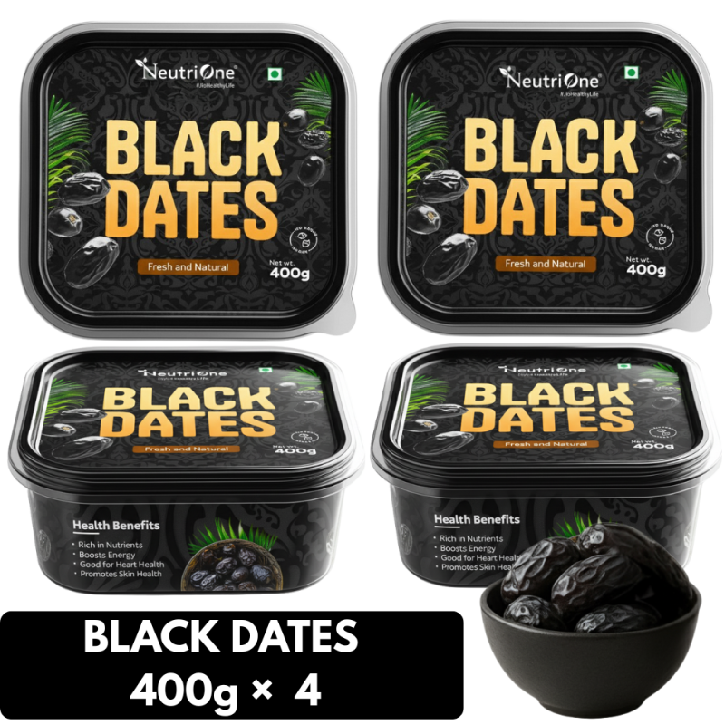 NeutriOne Premium Black Dates Khajoor | Dry Fruits | Khajur Rich in Iron, Fibre & Vitamins Dry Dates (4 x 400 g)