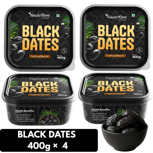 NeutriOne Premium Black Dates Khajoor | Dry Fruits | Khajur Rich in Iron, Fibre & Vitamins Dry Dates (4 x 400 g)