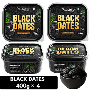 NeutriOne Premium Black Dates Khajoor | Dry Fruits | Khajur Rich in Iron, Fibre & Vitamins Dry Dates (4 x 400 g)