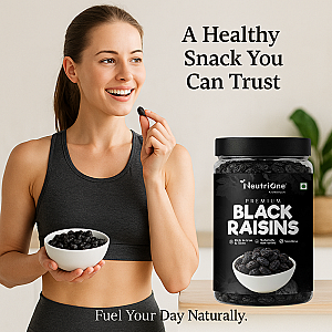 NeutriOne Premium Black Raisins Kishmish | Seedless Dry Fruit | Rich in Iron | Kismish Raisins (1 x 250 g)