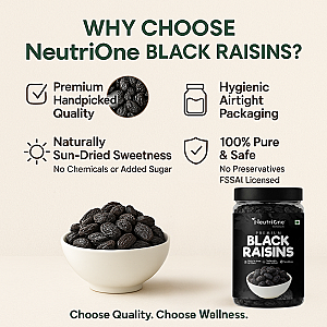 NeutriOne Premium Black Raisins | Kismish 500 gm | Sweet & Soft Kishmish/Kismis dry fruits Raisins (2 x 250 g)