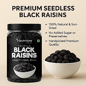 NeutriOne Premium Black Raisins | Kismish 500 gm | Sweet & Soft Kishmish/Kismis dry fruits Raisins (2 x 250 g)