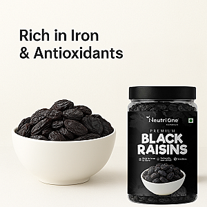 NeutriOne Premium Black Raisins | Kismish 500 gm | Sweet & Soft Kishmish/Kismis dry fruits Raisins (2 x 250 g)