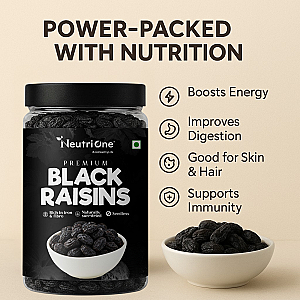 NeutriOne Premium Black Raisins | Kismish 500 gm | Sweet & Soft Kishmish/Kismis dry fruits Raisins (2 x 250 g)