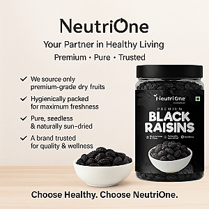 NeutriOne Premium Black Raisins | Kismish 500 gm | Sweet & Soft Kishmish/Kismis dry fruits Raisins (2 x 250 g)