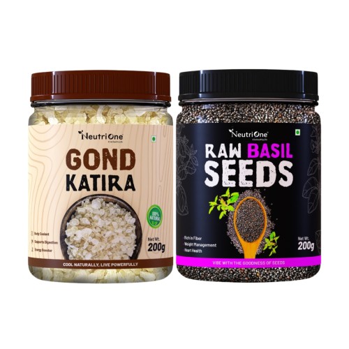 Gond Katira & Basil Seeds Combo | Natural Body Coolant for Summer | Sabja Seeds Assorted Seeds & Nuts (2 x 200 g)