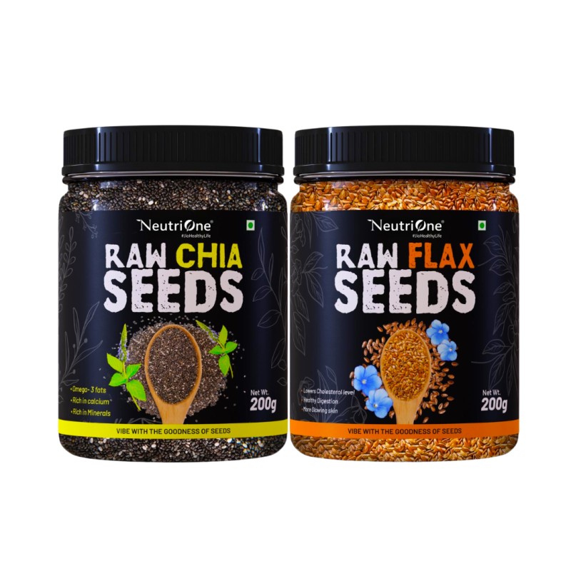 Raw Chia and Flax Seeds Combo with Protein and Fiber for Weightloss Management Chia Seeds, Brown Flax Seeds (2 x 200 g)
