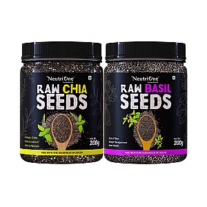 Chia & Basil Seeds Combo For Weight Loss with High Fiber & Iron, Superfood Chia Seeds, Basil Seeds (2 x 200 g)